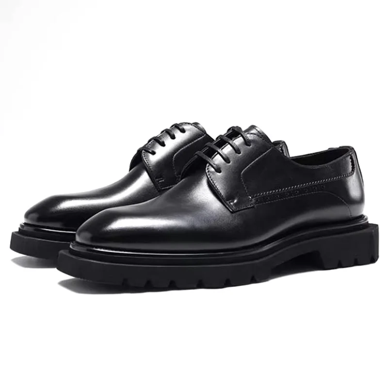 High-end First-layer Cowhide Business Formal Leather Shoes Men Cowhide Padded Square-toe Lace-up Derby Dress Shoes Leather Shoes
