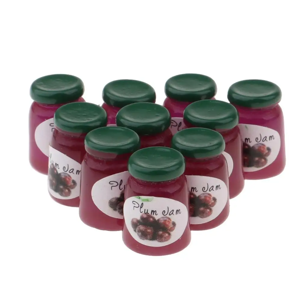 1/12 casa de bonecas cozinha cena de vida ornamento-modelo de comida em miniatura conjunto de garrafas de geléia de ameixa fingir 10 peças