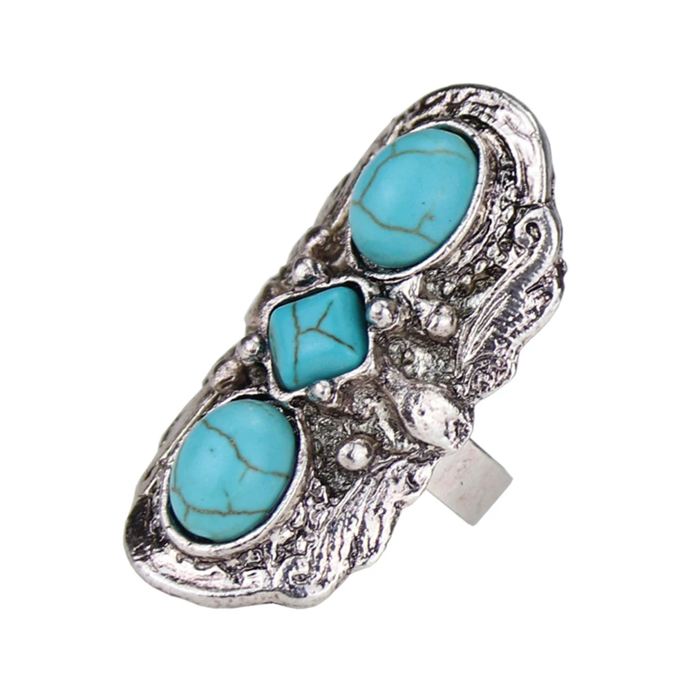 Vintage Silvery Turquoise Rings for Women Boho Tibet Ethnic Tribal Afghan Pakistan Indian Gypsy Men\'s Green Stone Retro Jewelry