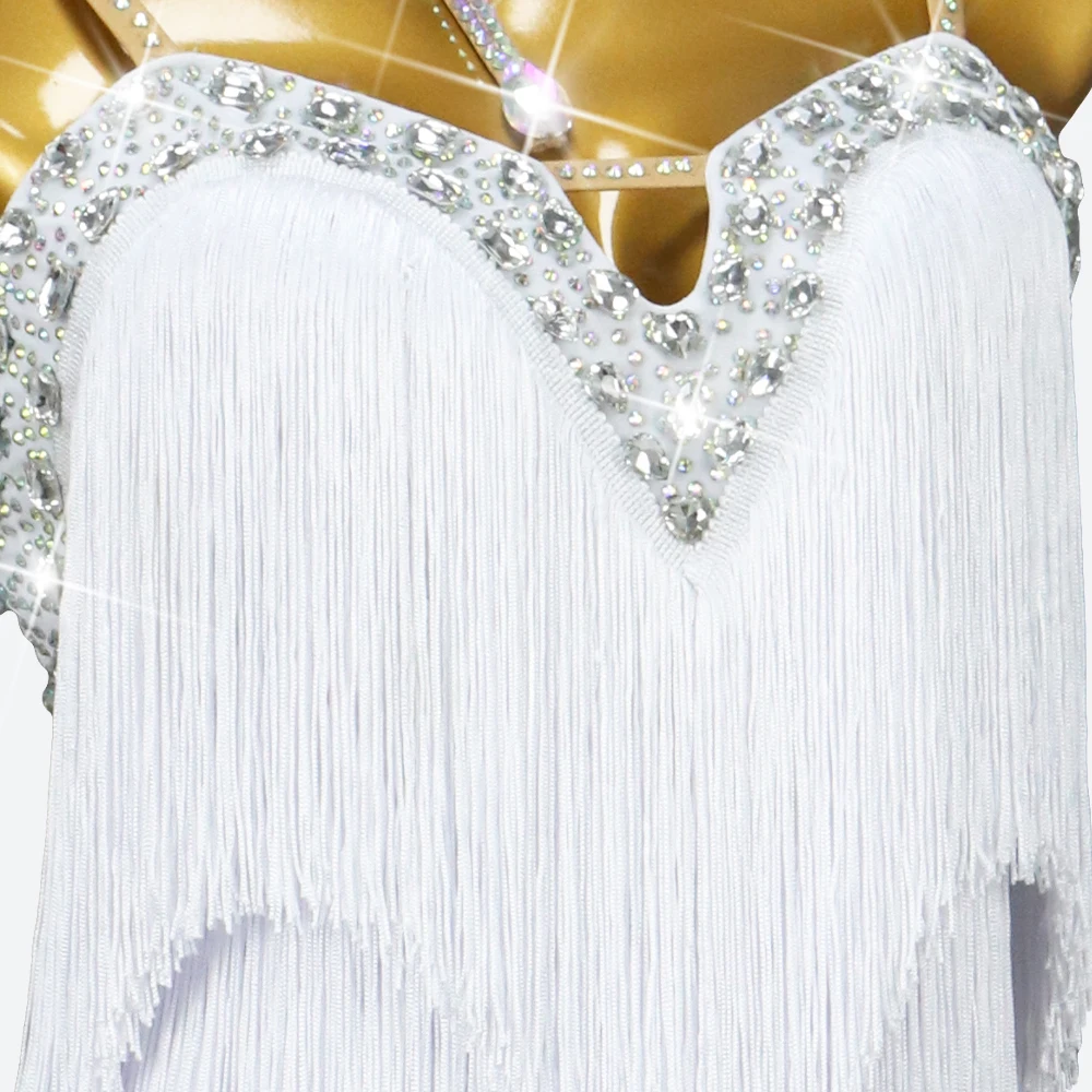 2026 Latin Dance Costume Women\'s White Line Prom Evening Sports Party Dress Elegant Girl Suit Samba Outfit Stage Fringe Clothing