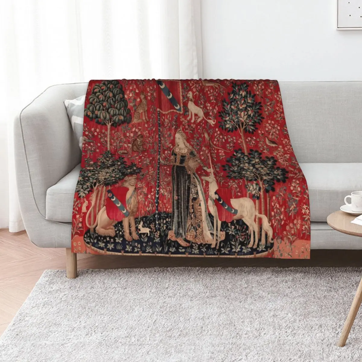 Lady and Unicorn Medieval Tapestry Five Senses - Touch Throw Blanket Custom anime Soft Retros for winter Blankets