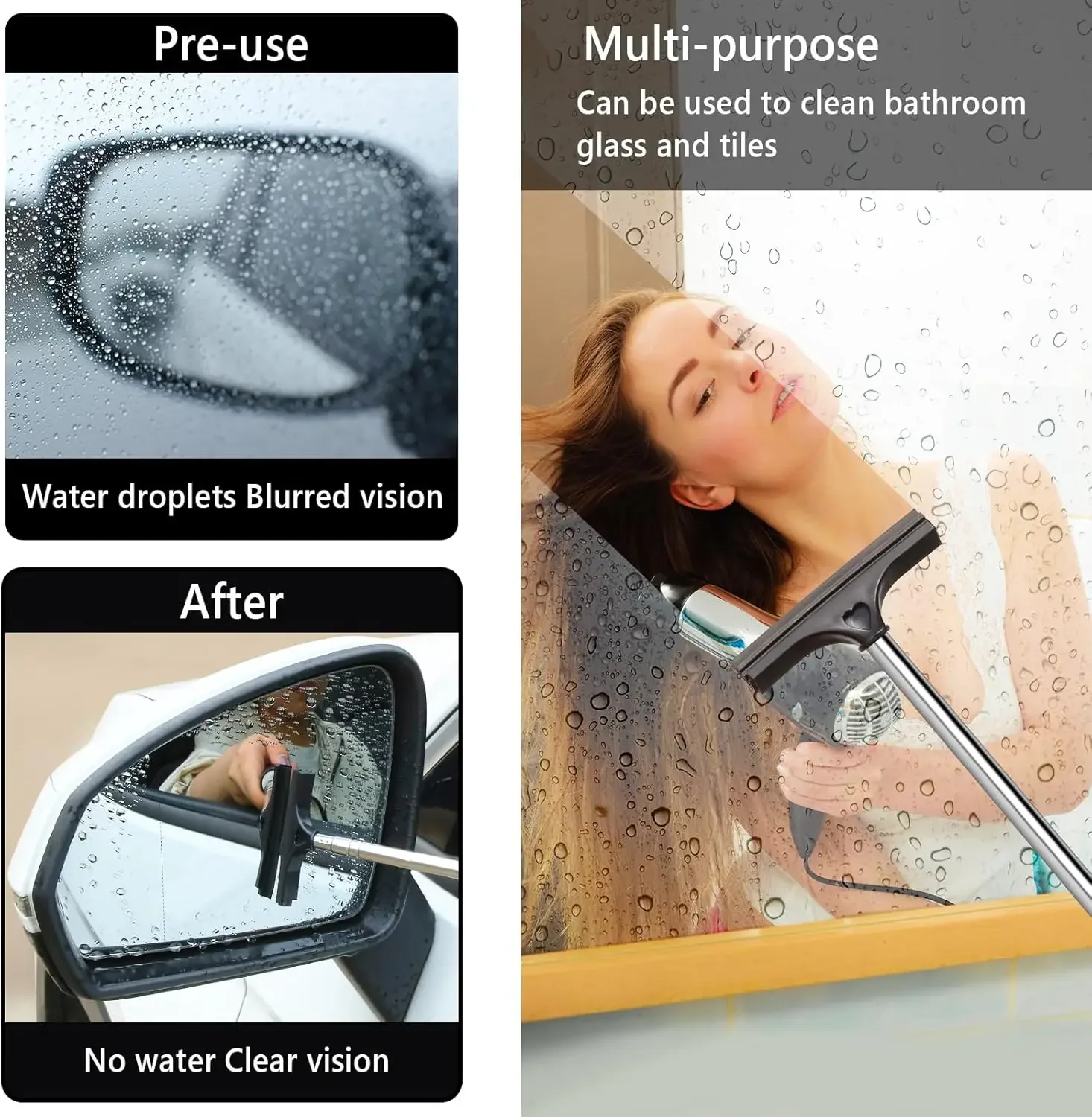 Rainy Glass Portable Window Cleaning Tool Wiper Telescopic Handle Car Side Mirror Squeegee Telescopic Rearview Mirror Squeegee
