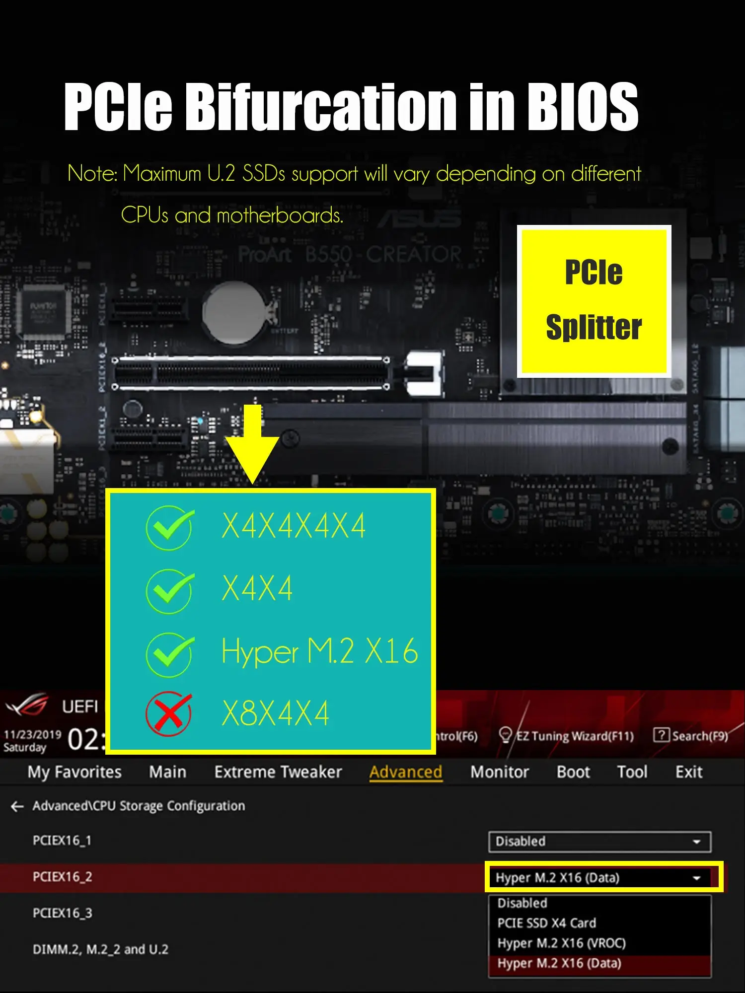 Imagem -04 - Dual U.2 Ssd para Pcie 4.0 Adaptador x8 sem Função Divisor Pcie Pcie Bifurcação Motherboard Obrigatório Glotrends-pu21