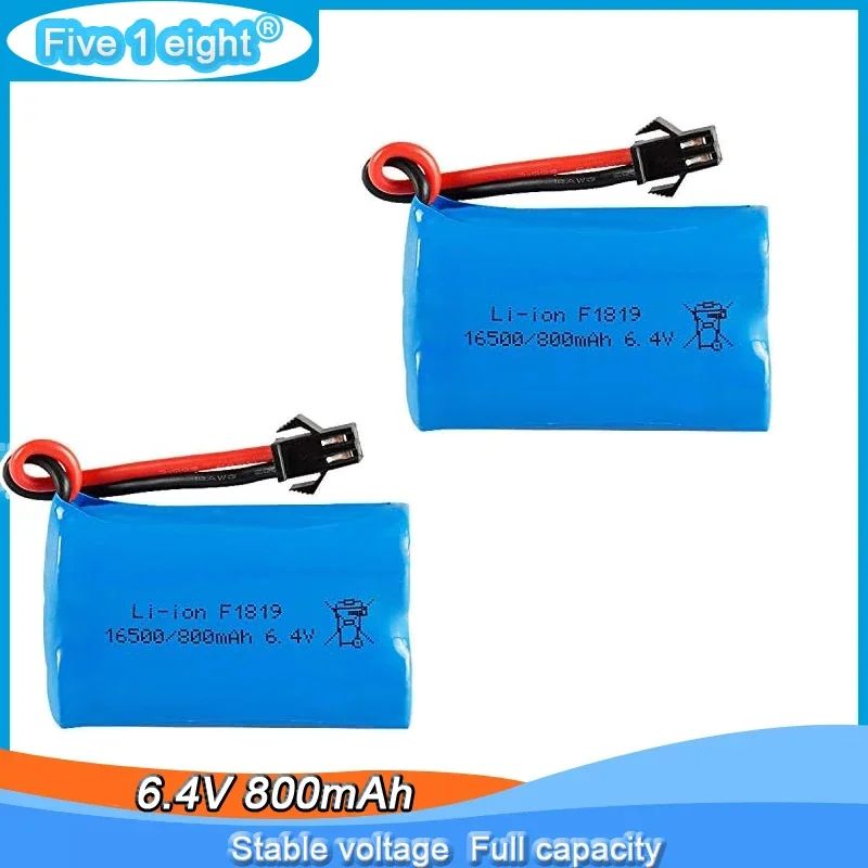 6.4V 800mAh 16500 20C แบบชาร์จไฟได้ปลั๊ก SM-2P สำหรับ wltoys 18628 18629 18428 18429รถบังคับวิทยุ1/18 mobil RC