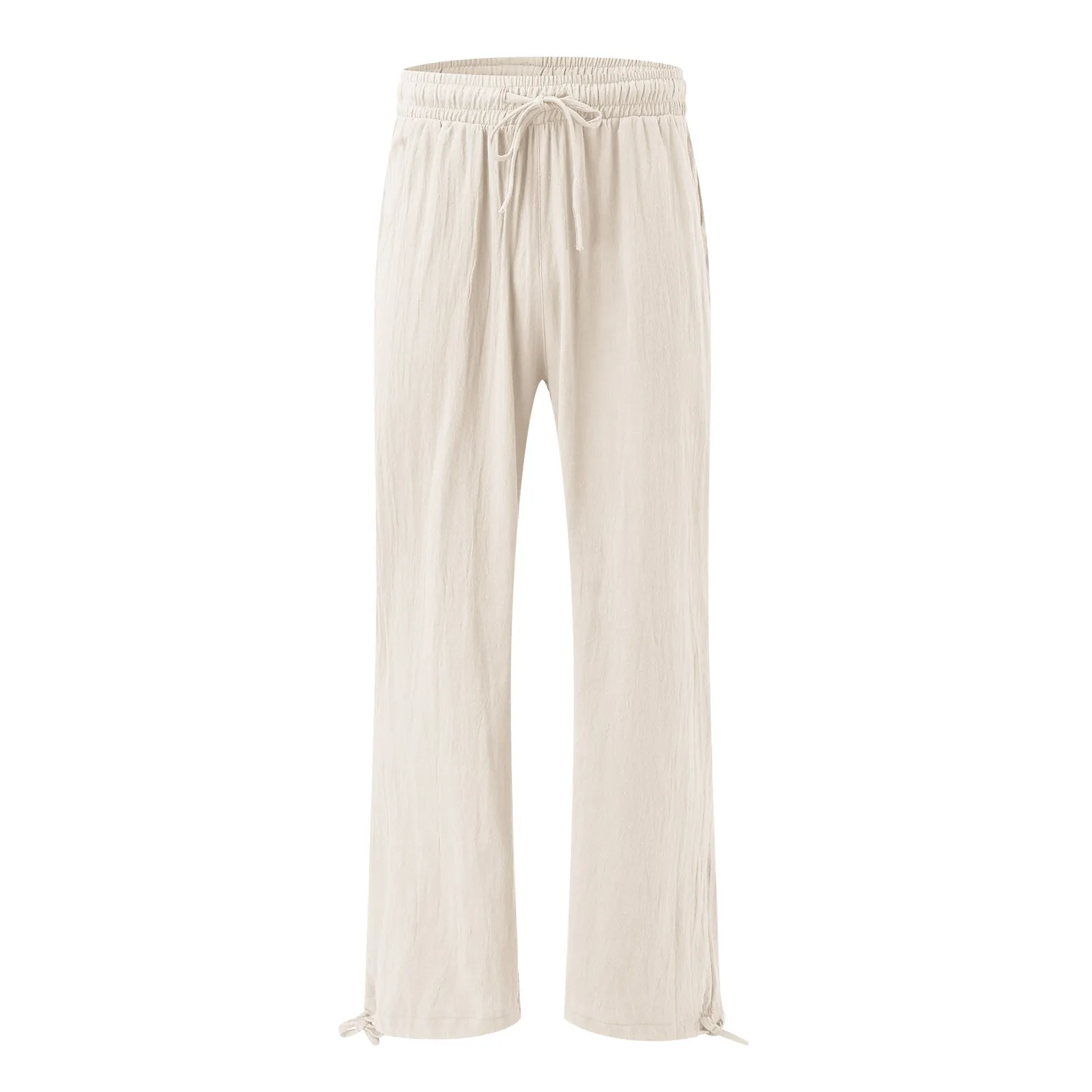 Pantaloni da donna in cotone e lino pantaloni da Jogging stropicciati Vintage tinta unita pantaloni a doppia tasca con coulisse costumi da bagno hawaiani femminili