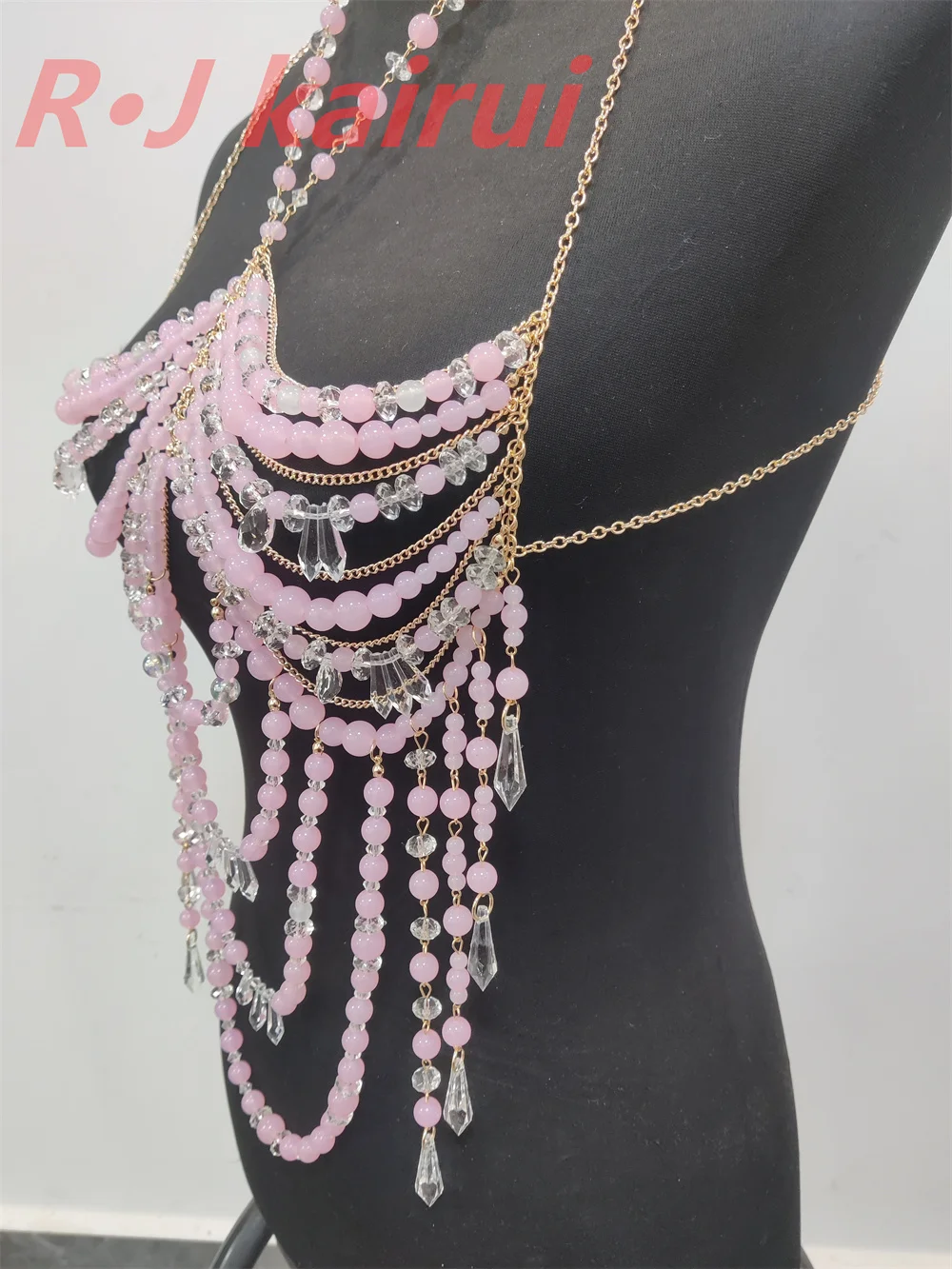 Fashion Handmade Women Pastel Pink Beads Neck Chains Unique Top Party Beads Jewelry Accessories