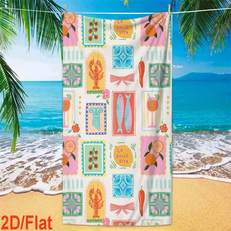Mediterranean Coastal Travel Style Italy Amalfi Coast Town Landscape Print Quick Dry Large Size Beach Towel