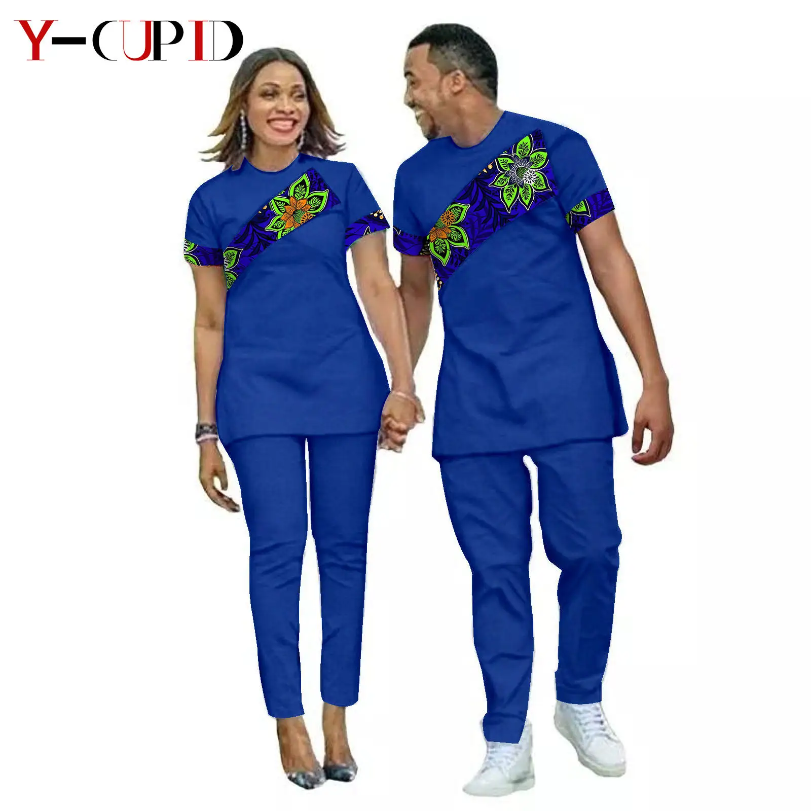 African Clothes for Couples Dashiki Women Patchwork Top and Pant Sets Matching Men Outfits Bazin Riche Lover Outwear Y20C001