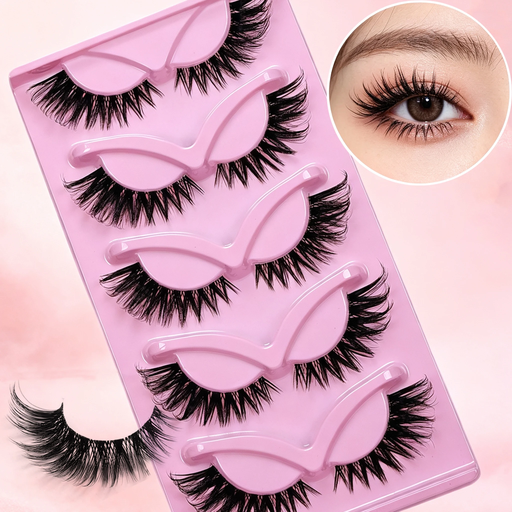 5 Pairs Cat Eye False Eyelashes Extensions Reusable Cat Eye Lashes for Women Daily Party Cosplay Eye Makeup