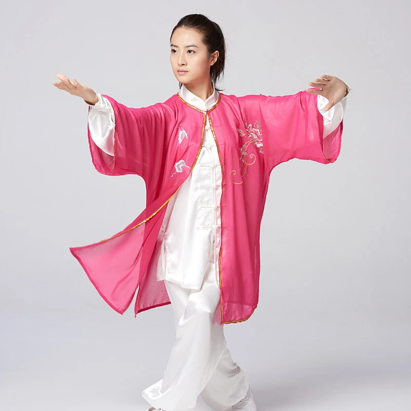 Picture 6: Women's Tai Chi Shawl Collar New Arrival Magenta Peony Embroidery Performance & Competition Wear