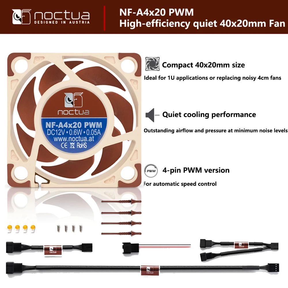 

Высокоэффективный тихий вентилятор Noctua NF-A4x20 PWM 40x40x20 мм для применения 1U или замены шума, подшипник вентиляторов 4 см SSO2