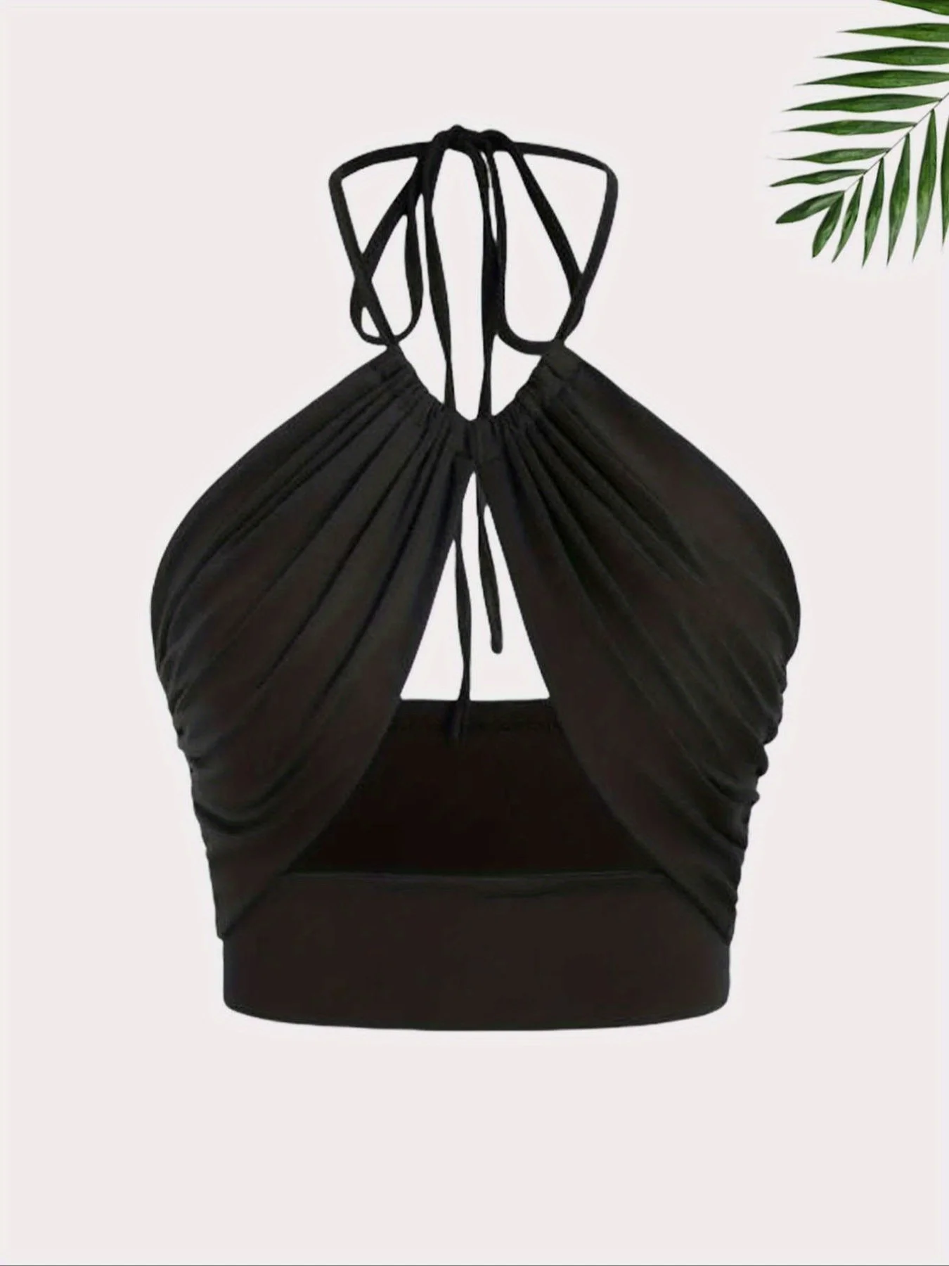 Damen-Set aus einfarbigem, sexy Neckholder-Top und gerüschtem Rock – Detail 5