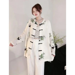 Chinese Retro loose button printing shirt for women spring summer improved chinese cheongsam tang suit top casual thin jacket