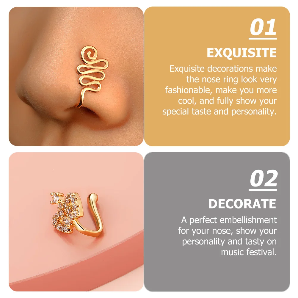 

9pcs U Shaped Ring No Piercing Clip Copper Cuff Fake Nose Rings Nose Cuff Secure Fit Durable Party Festival Wear