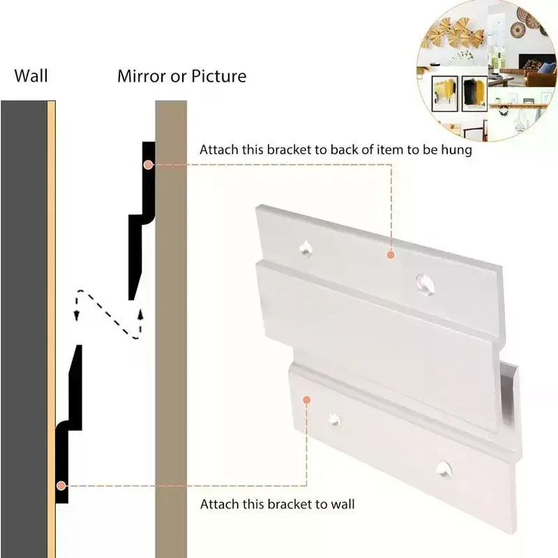 1 Pairs French Cleat Picture Hanger Heavy Duty Aluminum Z-Clamps Interlocking Wall Mounting Bracket Picture Hanging For Mirrors