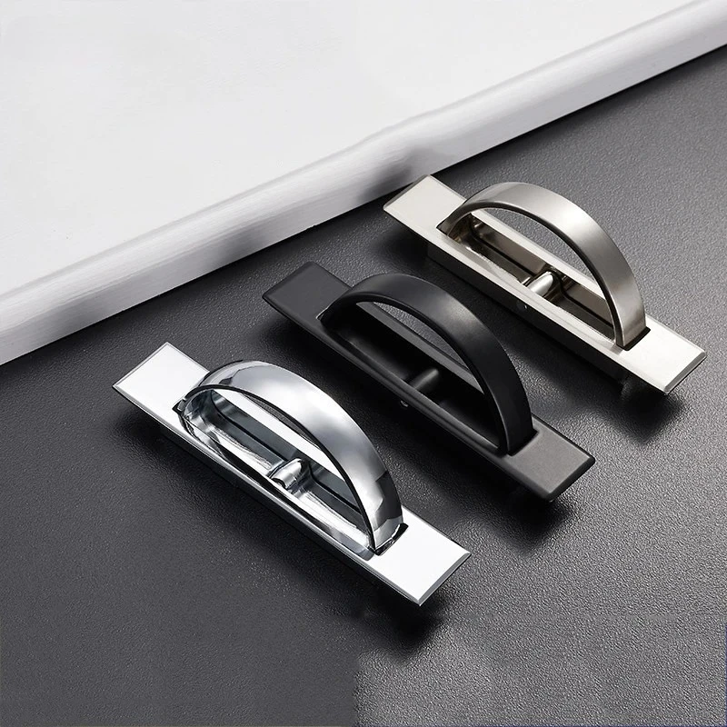 Tatami Hidden Door Handles Zinc Alloy Recessed Flush Pull Cover Floor Cabinet Handle Bright Chrome Dark Furniture Hardware