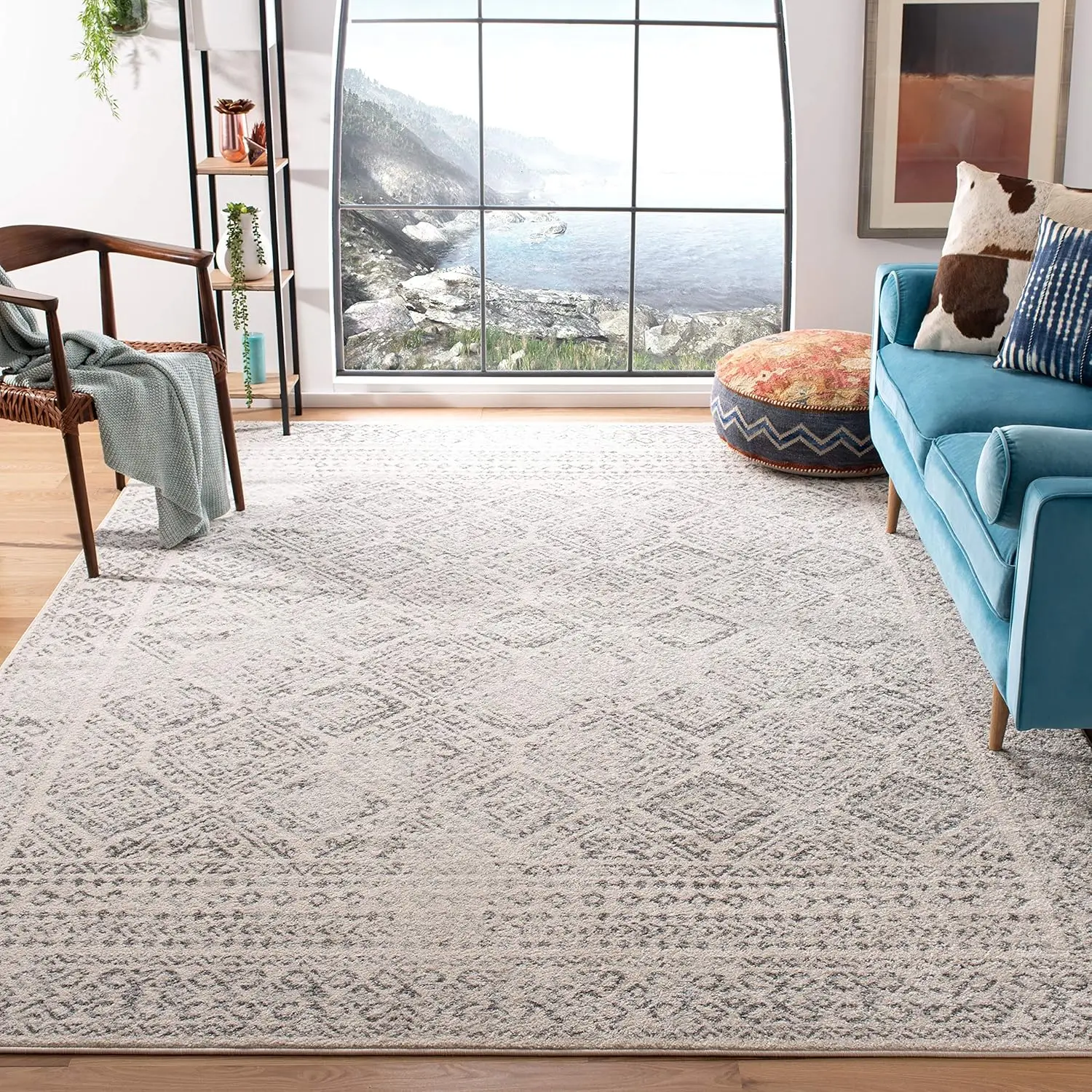 

Safavieh Tulum Collection X-Large Area Rug - 12' X 15', Ivory & Grey, Moroccan Boho Distressed Design, Non-Shedding & Easy