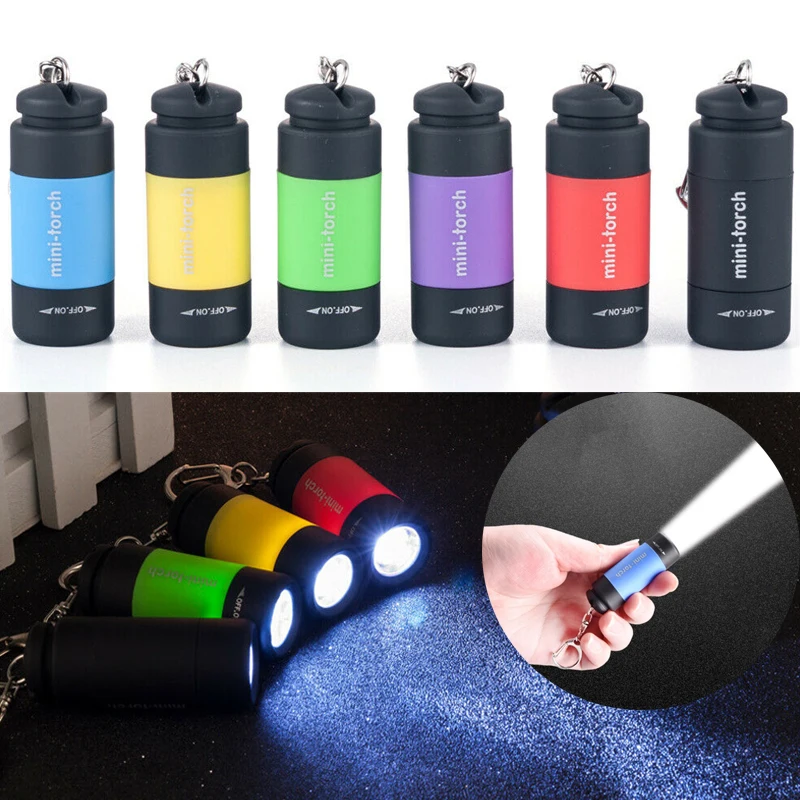 LED Mini Flashlight Key Chain Portable Torch Outdoors Waterproof Battery USB Rechargeable Hiking Camping Flashlights