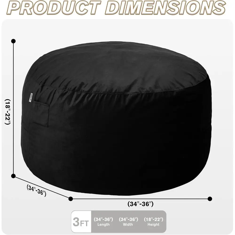 كرسي بين باج بغطاء مخملي فائق النعومة مع رغوة الذاكرة، أريكة كسولة كبيرة الحجم للنوم والمكتب وغرفة المعيشة وغرفة النوم - أسود #2