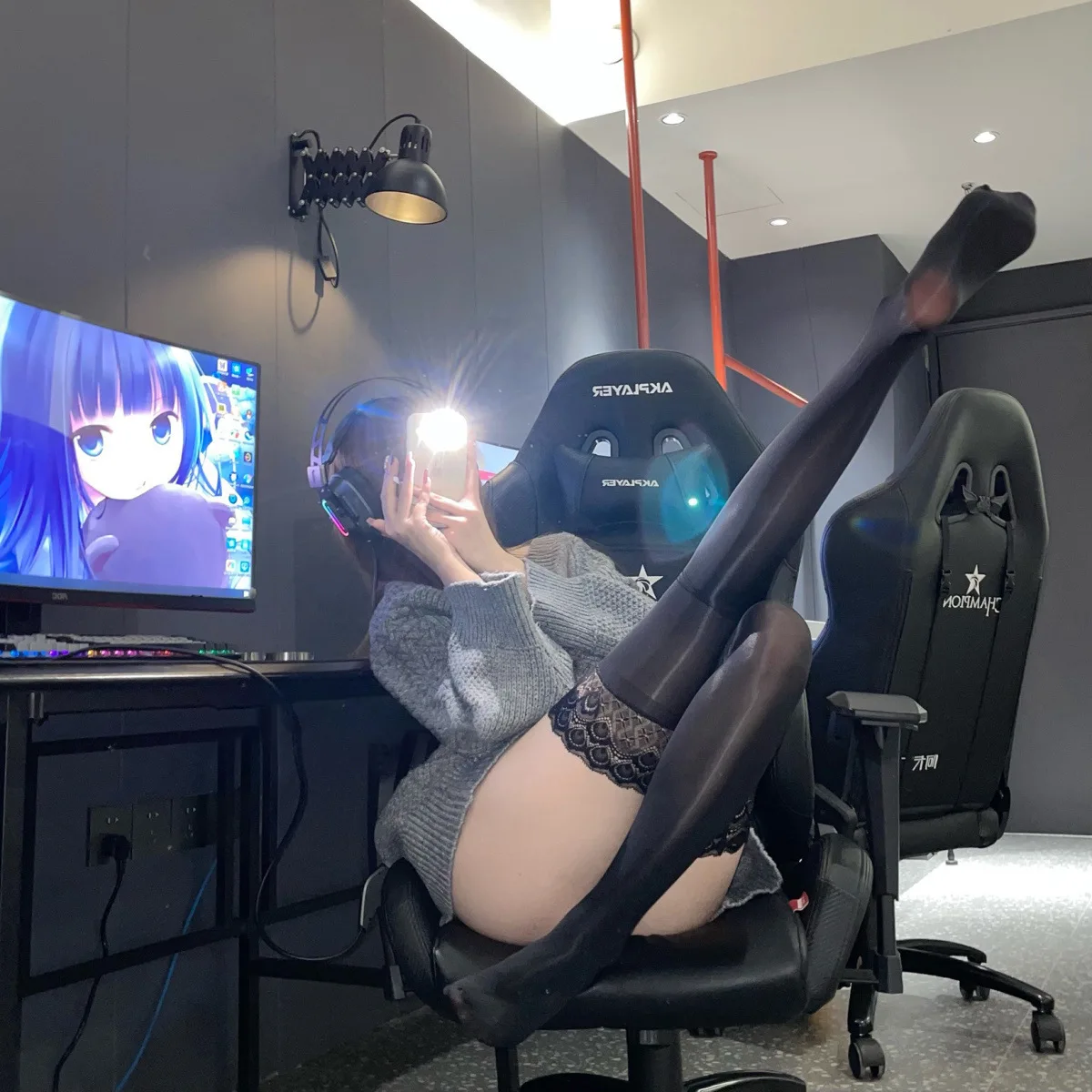  Lace Glossy Silica Gel Thigh high Stockings for Women Solid Color Shiny Black Over the Knee Socks