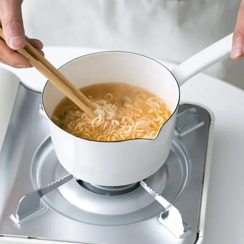 1.3L Japanese Style White Ceramics Milk Pot Kitchen Cooking Pan Pot Stewpan Food Saucepan with Long Handle