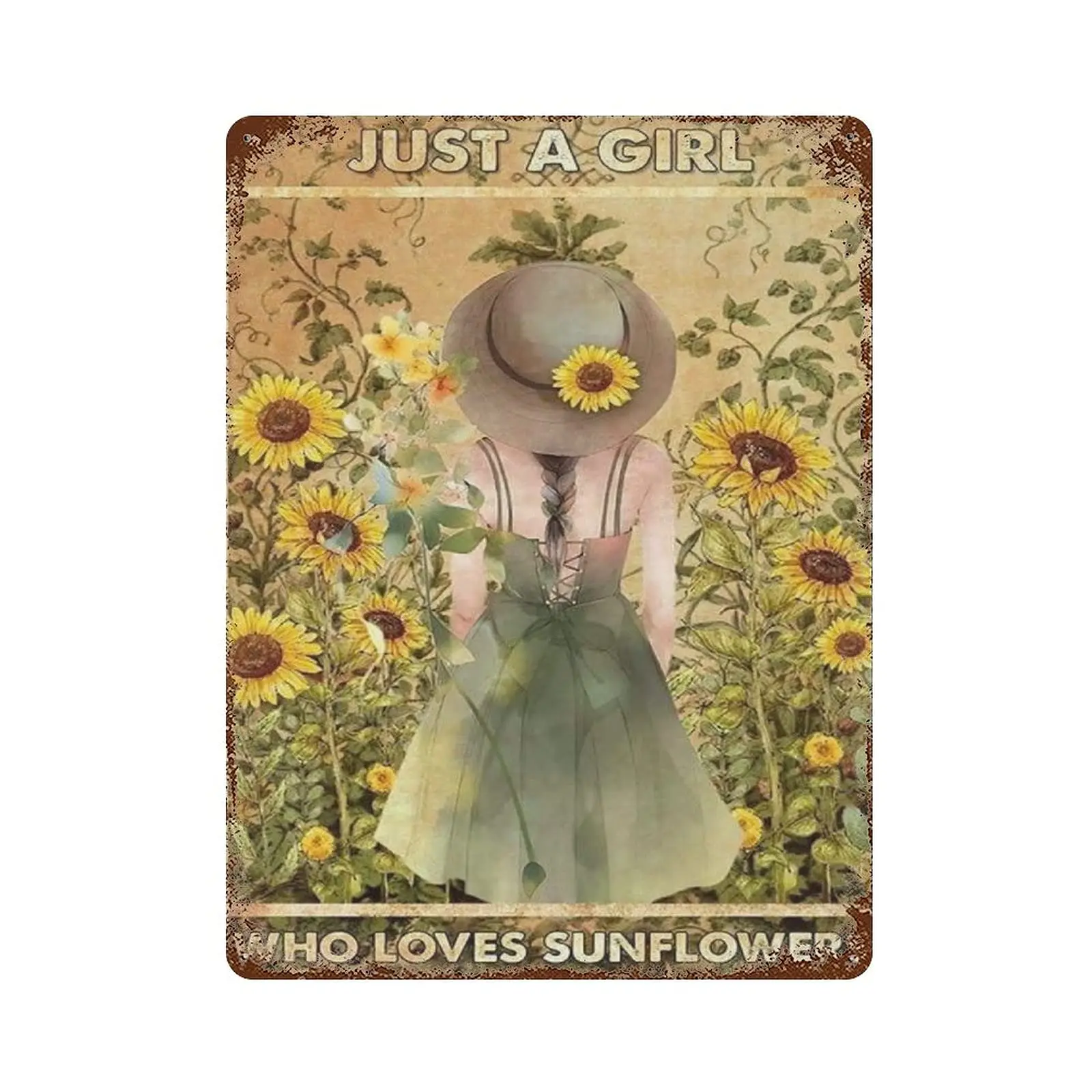 Dreacoss Metal tin Sign，Retro Style， Novelty Poster，Iron Painting，Just A Girl Who Loves Sunflowers Tin Sign - Sunflower Lover Ti