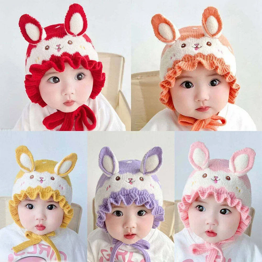 Children's Cap Hot Sell Cute Rabbit Ear Knitted Baby Beanie Hat Winter Autumn Infant Bonnet Girls Beanie Hats For Kids 0-3 Year