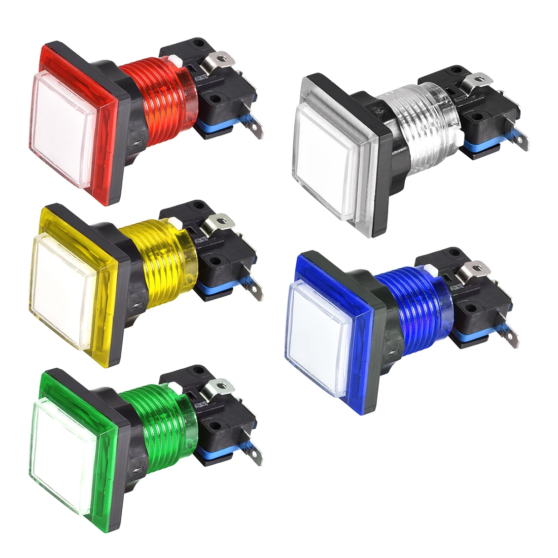 5 sztuk 34*34mm 12V kwadratowe podświetlane przyciski 1NO chwilowy LED podświetlany włącznik przyciskowy przełącznik dla Arcade Music automat do gier 5 kolorów