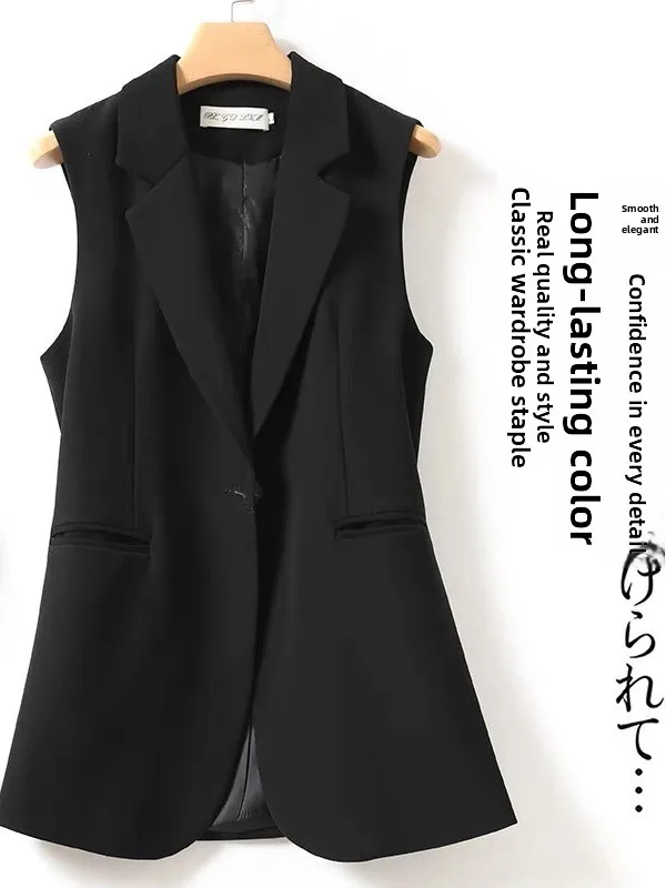 Elegant One-Button Sleeveless Women's  Vest Mid-Length Casual Tank Top Fashion Design City Commute Business Travel