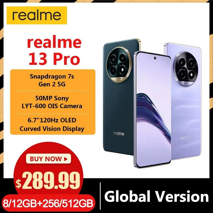 Global Version realme 13 Pro Smartphone Snapdragon 7s Gen 2 5G Chipset Sony LYT-600 OIS Camera 120Hz Curved Display AI Imaging