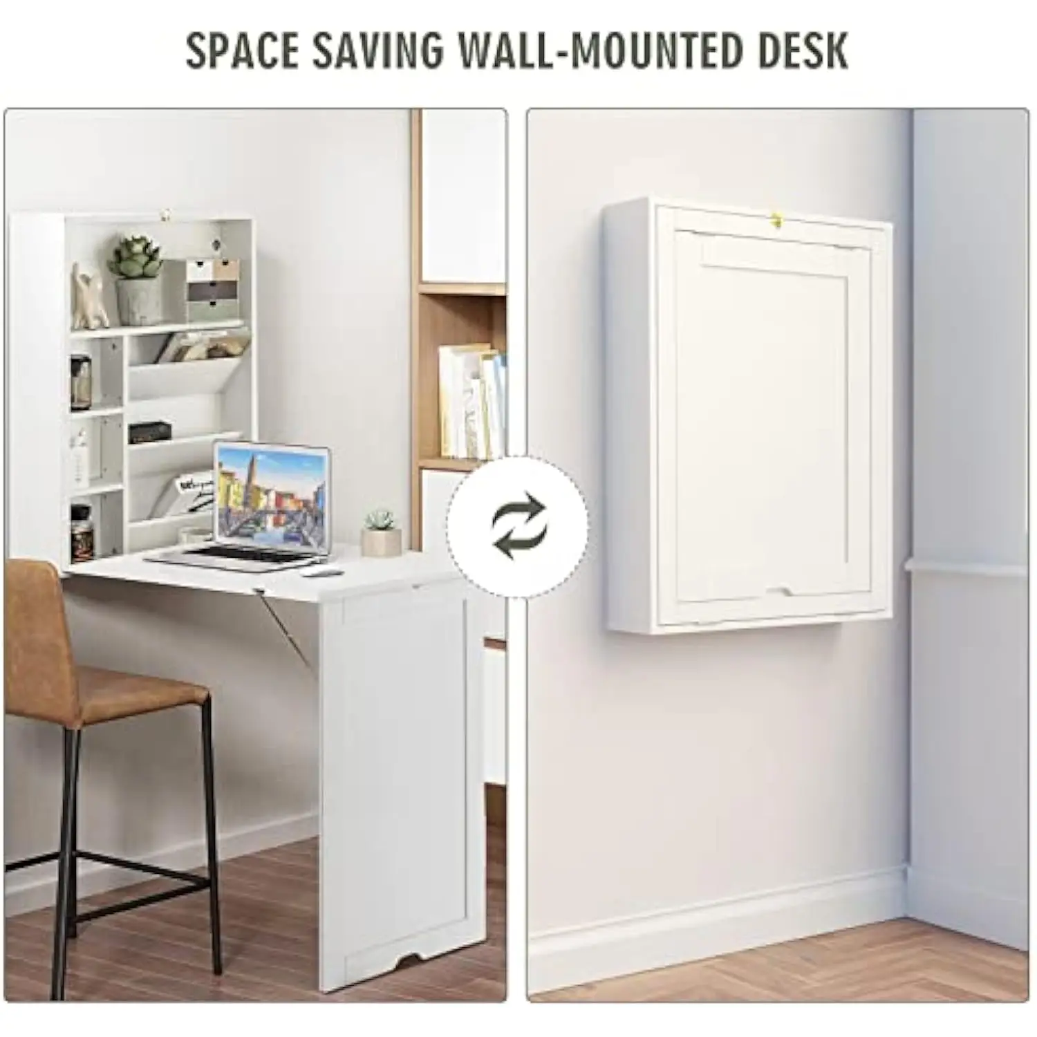 Wall Mounted Table W/Classified Storage Space, Foldable Multiple-Purpose Desk, Sturdy Wood Structure, Floating Convertible Desk