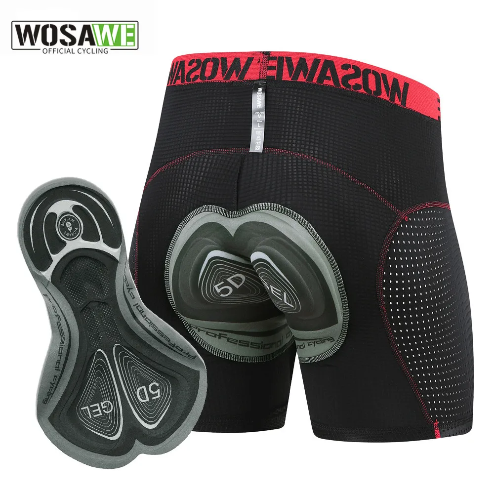 WOSAWE Men's Cycling Shorts 5D Padded Breathable Mesh Cycling Underwear Shockproof Bicycle Underpant MTB Road Bike Riding Shorts