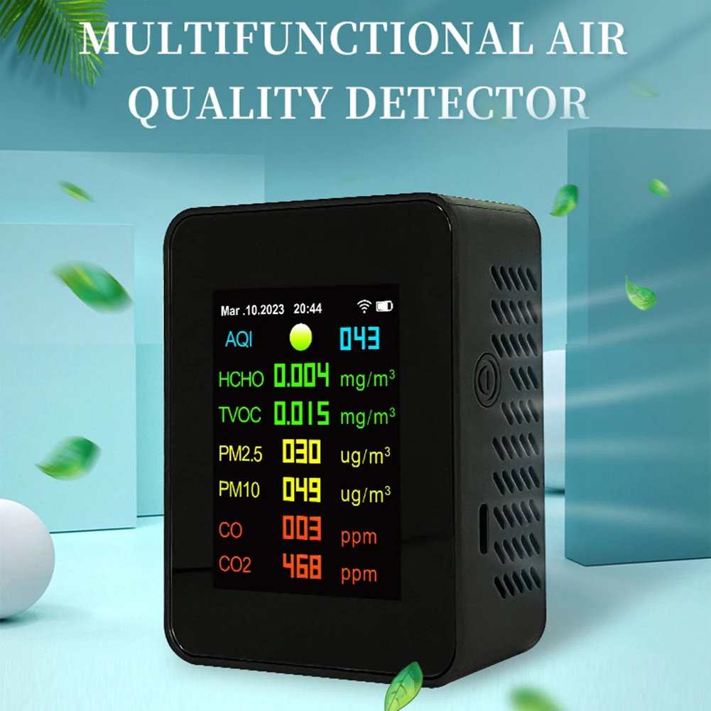 9 In 1 Air Quality Monitor Digital M2.5 PM10 HCHO TVOC CO CO2 Meter Gas Sensor Home Office School Warehouse WiFi Air Analyzer