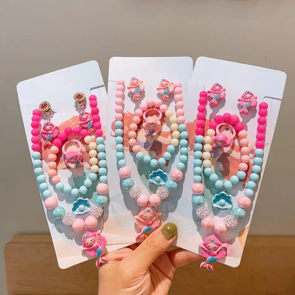 

Cute Toddler Dress Mermaid Princess Necklace Bracelet Set Little Girl's Birthday Gift Baby Earrings Handmade Beaded Jewelry ZX07