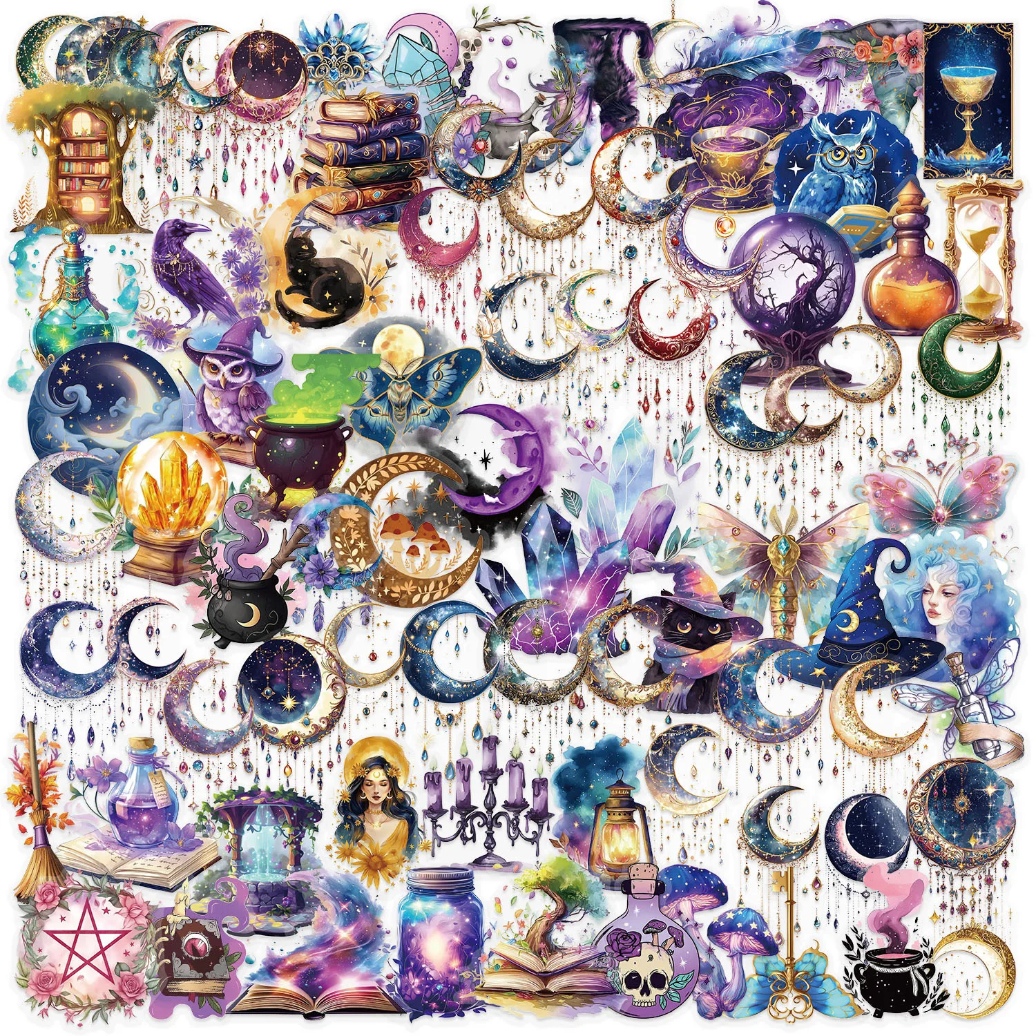 50/100 Stück Exquisite Romantische Nachtmond-Aufkleber, Milchige Mondhexen-Graffiti, Wasserfeste DIY-Aufkleber für Laptop, Koffer, Handy