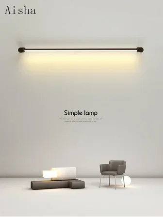 

Surface Mounted LED Linear Light Simple Long T-strip Bedroom Bedside Wall Light Indoor Sconces Living Room Dining Room Black