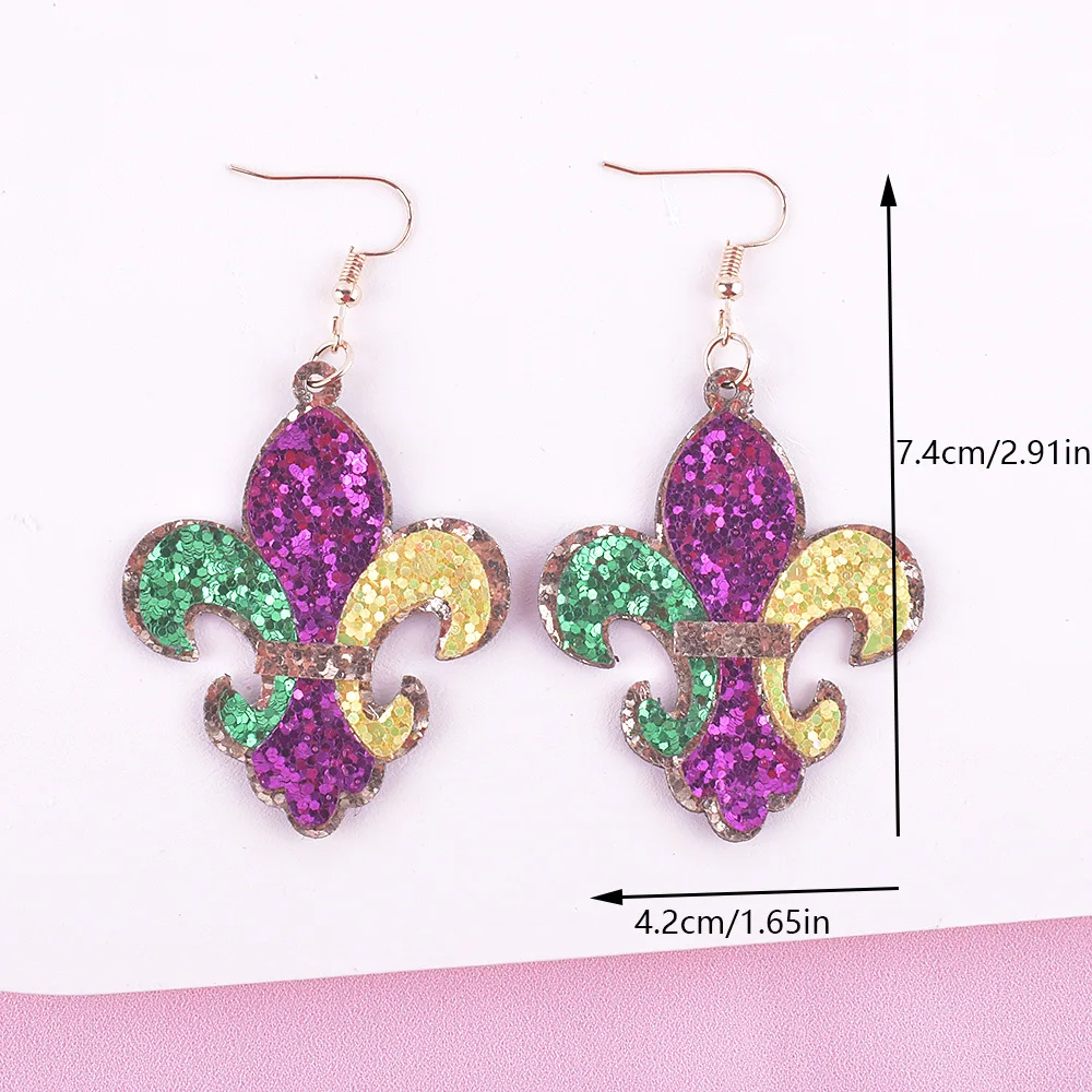 2025 Mardi Gras Earrings Sequin Fleur De Lis Earrings for Women for Fat Tuesday Celebration, Mardi Gras Parade Accessory Gifts