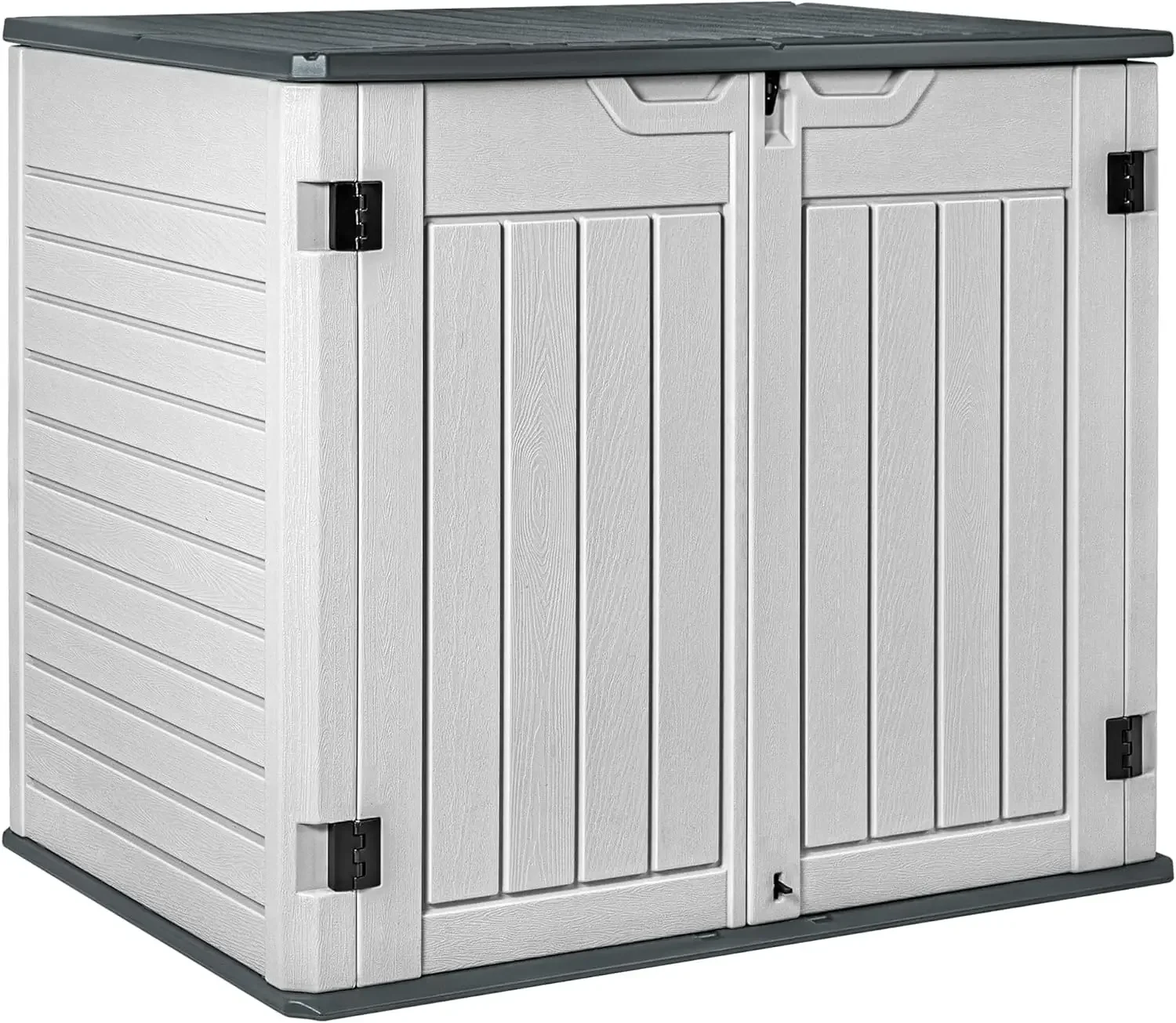 Resin Outdoor Storage Shed 28 Cu Ft Horizontal Outdoor Storage Cabinet Waterproof Patio Tools Storage Box for Garbage Cans