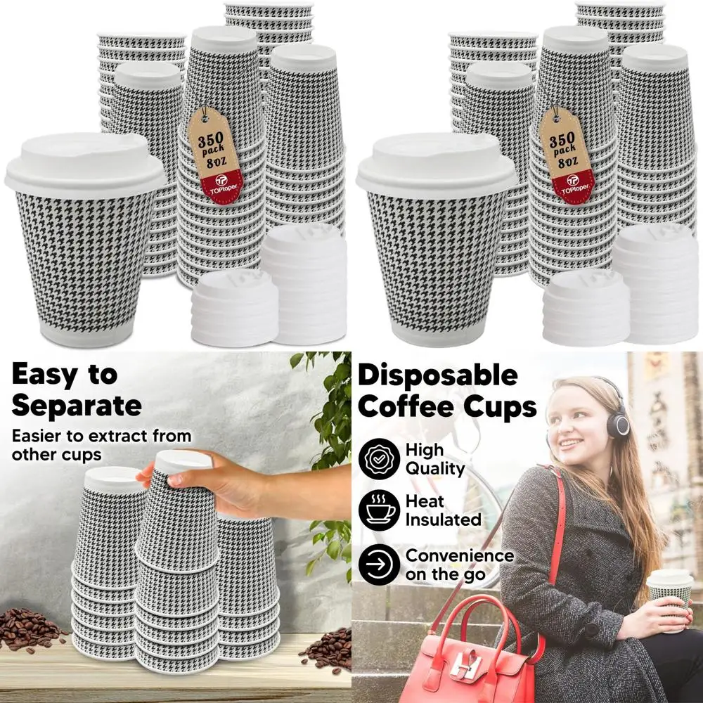 

8 oz Double-Wall Insulated Disposable Cups with Lids, Bulk Pack for Hot or Cold Beverages, Ideal for Cafes