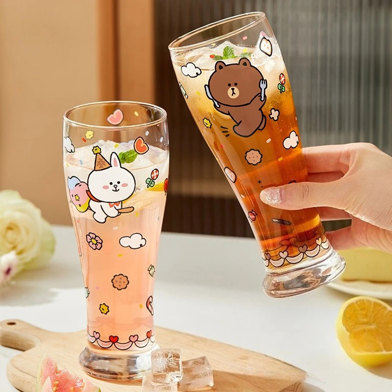 Cute Teddy Bear Glass Cup,High-value Cold Drink Juice Cola Beer Glass,Household Cartoon Milk Coffee Cups,Bar Party Whiskey Glass