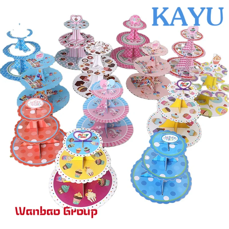 Custom  The best sale cake Holder 3Tier  round Cake Stand Printed Dessert Paper Cake Stand