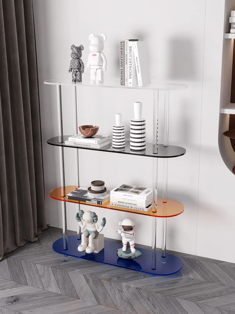 Nordic Simple Acrylic Bookshelf Figure Shelf Living Room Storage Display Shelf Creative Multi-layer Floor Decorative Cabinet