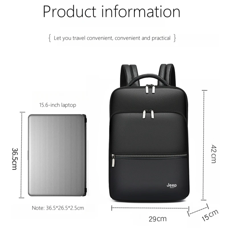 JEEP BULUO men backpack genuine leather business high quality cow leather 15.6 inches laptop backpacks travel school bag new