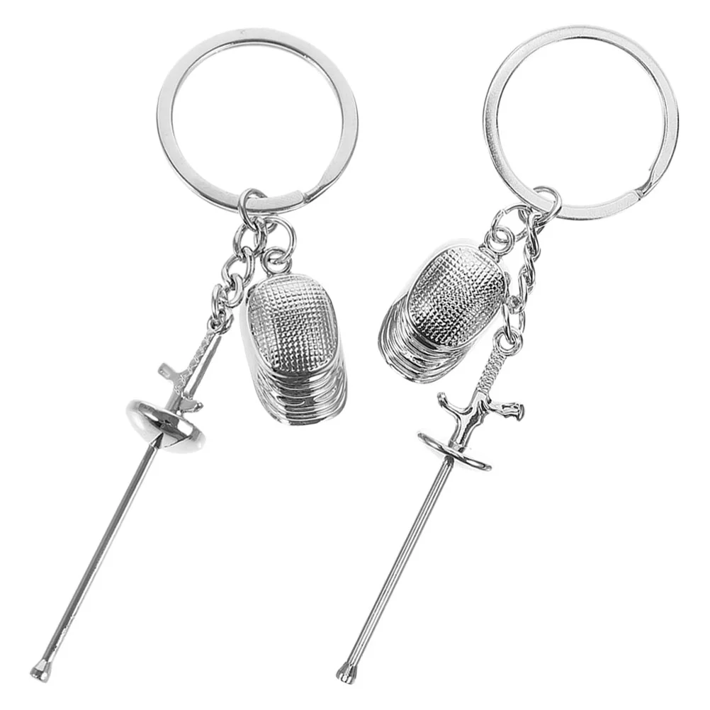 

2 Pcs Fencing Keychain Purse Hanging Pendant Portable Car Holder Sport Memorabilia Token Sports Souvenir Present Ornaments Ring