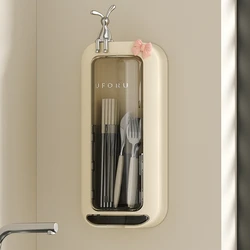 UFORU Home Kitchen Non-Drilling Chopstick Holder, Wall-Mounted Multi-Functional Drainable Tableware Container