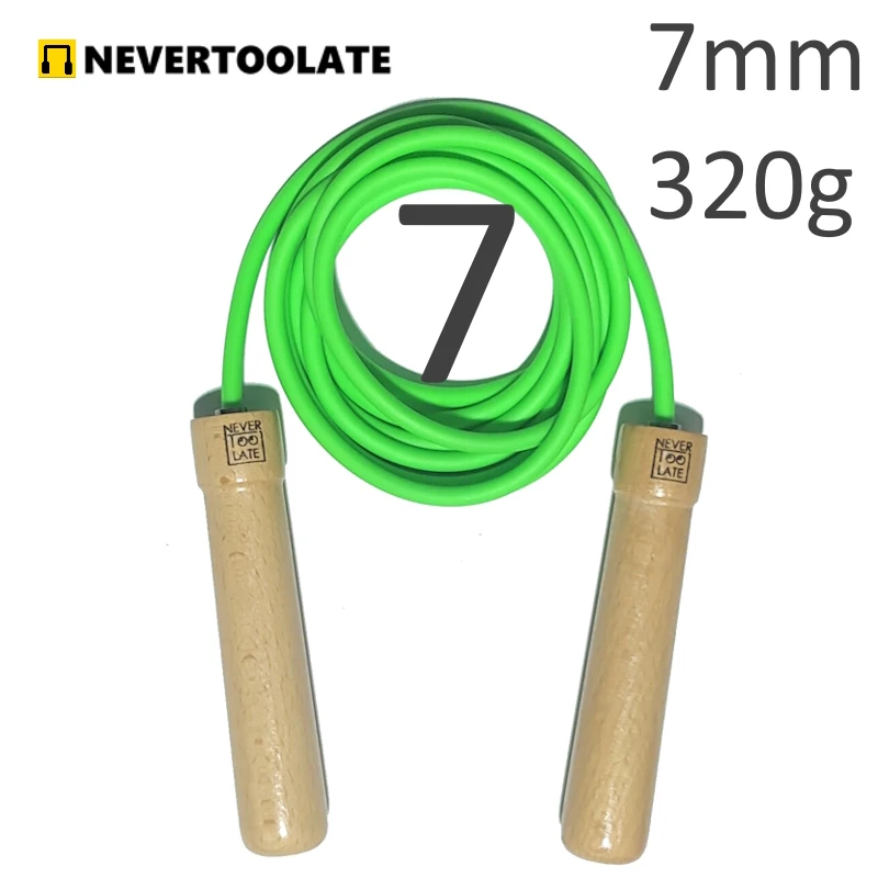 NEVERTOOLATE wood handle built in ball bearing 320 GRAM 7MM PVC heavy jump rope 2.9 meters crossfit fitness thick rope