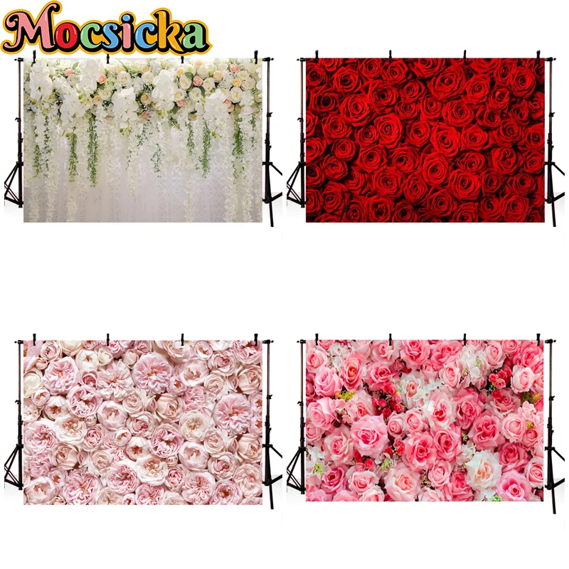 

Mocsicka Mother's Day Background Photography Wedding Party Flowers Rose Wall Love Pregnant Women Photo Backdrop Studio Photocall