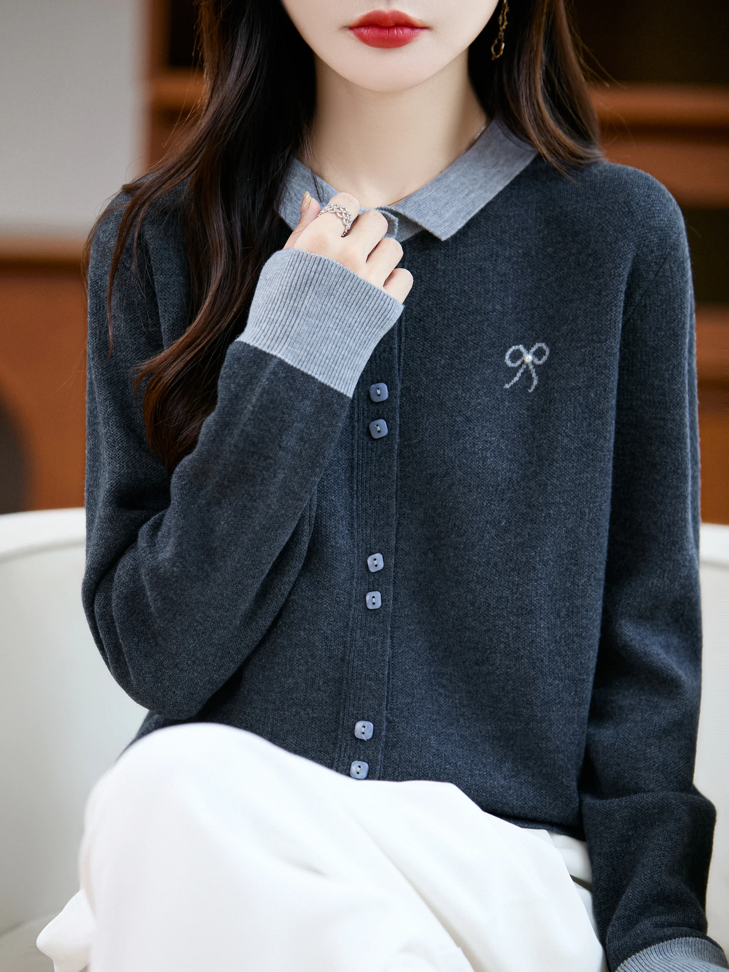 

Ele Embroidered Knot Ne Knitted Open Cardigan Women's Early Autumn New Sle Age-Defng Faionable Out...