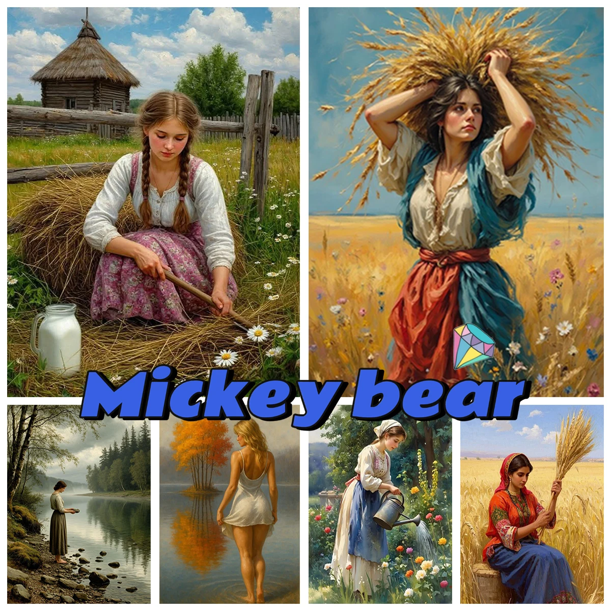

Beautiful Rural Woman 5D Diamond Painting Women's Art Pictures DIY Gemstone Embroidery Country Style Home Wall Decor Adult Hand