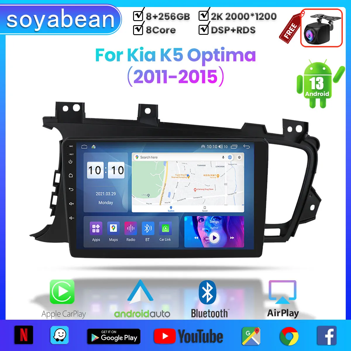 

Android 13 Car Radio for KIA K5 Optima 2011-2015, 9inch 2K Multimedia Player with 4G Carplay & 2Din GPS Navigation.